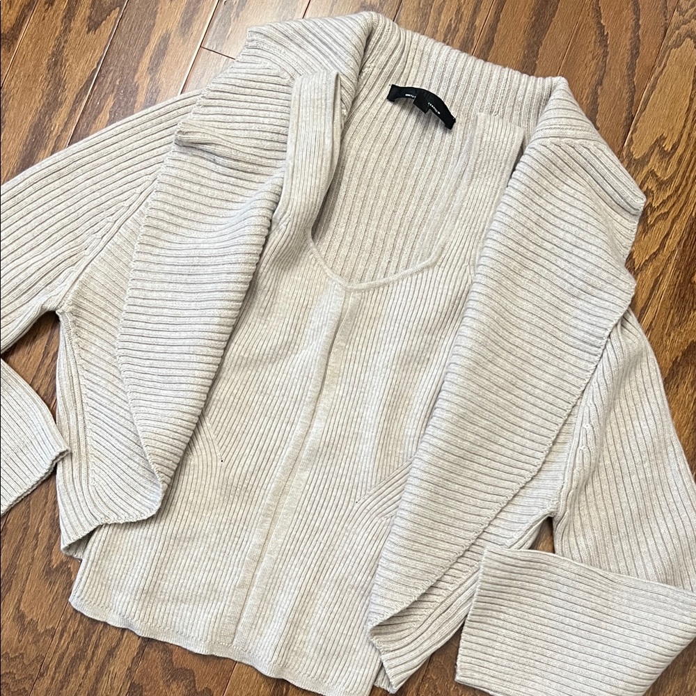 WHBM Ribbed Shawl Collar Sweater Cardigan &Matching Top, size XS